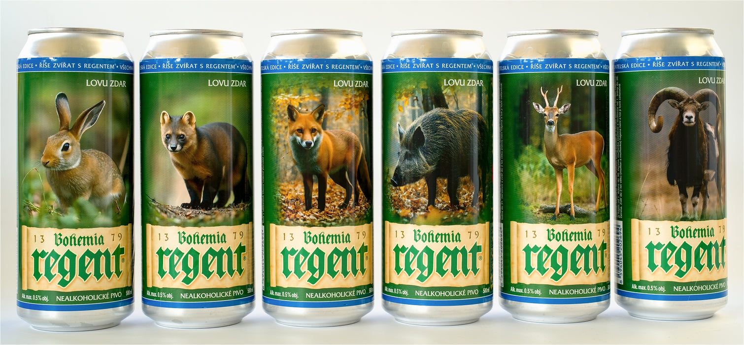 NEALKO Dárkové balení piv - Myslivecká říše II. : Králík divoký, Kuna lesní, Liška obecná, Muflon evropský, Prase divoké a Srnec obecný