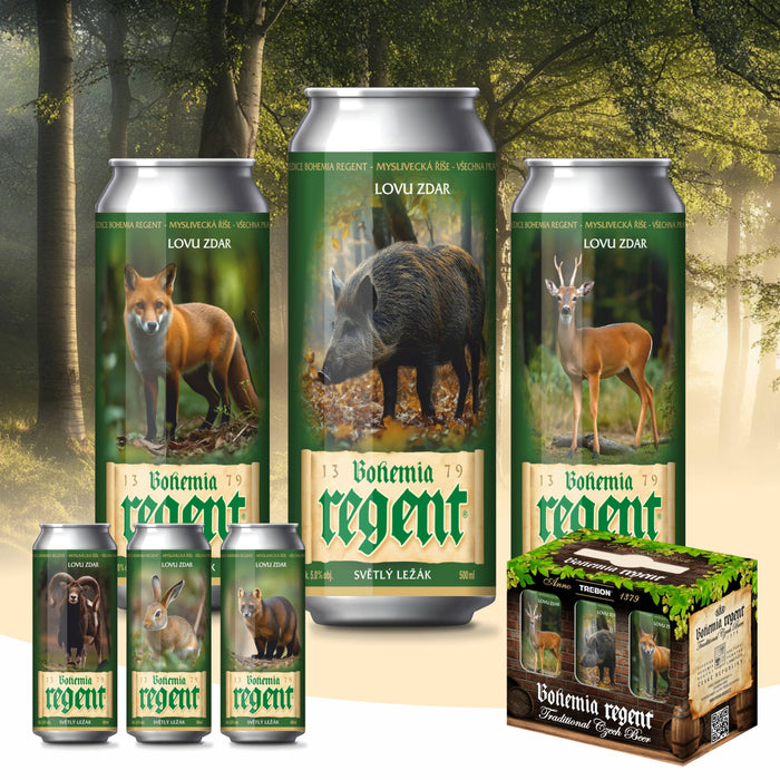 Dárkové balení piv - Myslivecká říše II. : Králík divoký, Kuna lesní, Liška obecná, Muflon evropský, Prase divoké a Srnec obecný