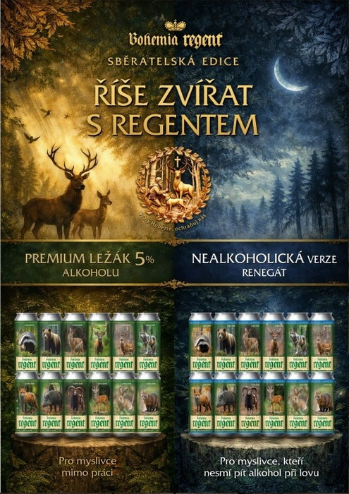 NEALKO Dárkové balení piv - Myslivecká říše I. :  Jezevec lesní, Medvěd hnědý, Zajíc polní, Jelen evropský, Daněk skvrnitý a Vlk obecný