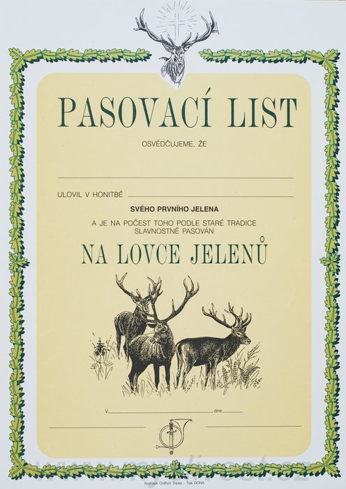 Pasovací list na lovce jelenů